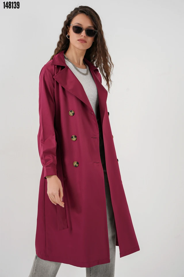 Kruvaze Yaka Tesettür Trençkot