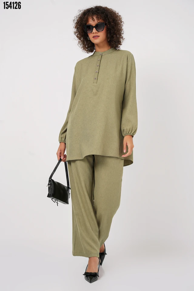 Keten Tunik Pantolon İkili Takım - Çağla
