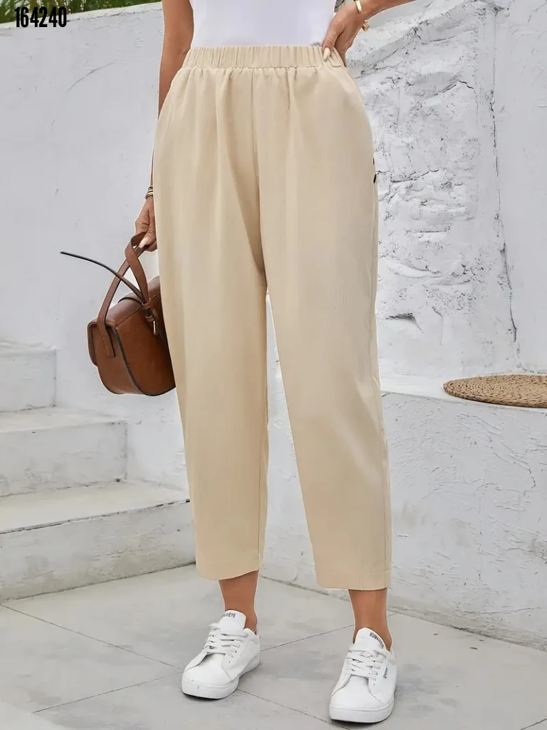 Kadın Yüksek Bel Yandan Cepli Krep Pantolon