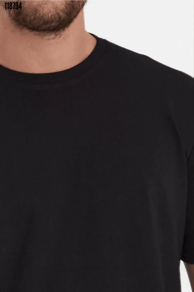 Erkek Düz Biskilet Yaka Oversize T-shirt - Siyah
