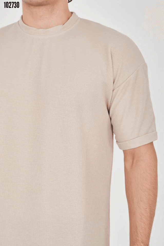 Erkek Waffle Kumaş Rahat Kol T-Shirt