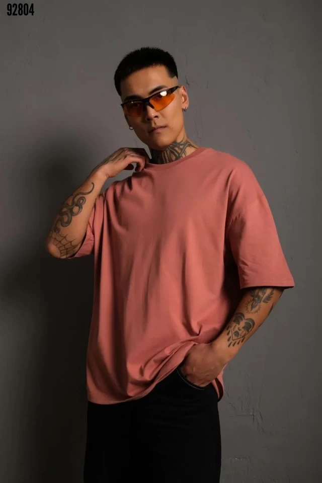 Erkek Trend Oversize T-shirt - Gül Kurusu