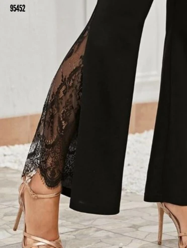 Kadın Dantel Eklemeli İspanyol Paça Scuba Tayt Pantalon