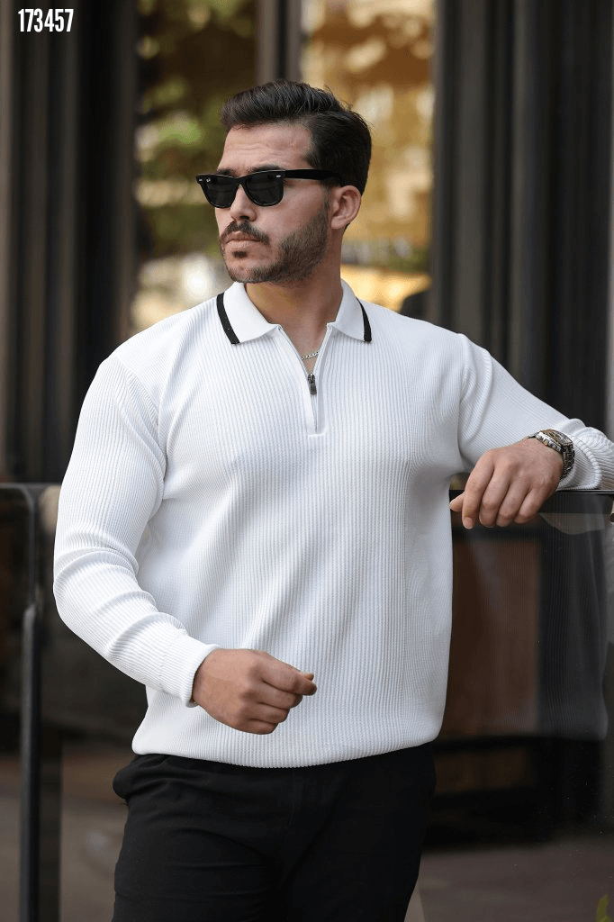 Erkek Trend Çizgi Detaylı Selanik Örme Triko
