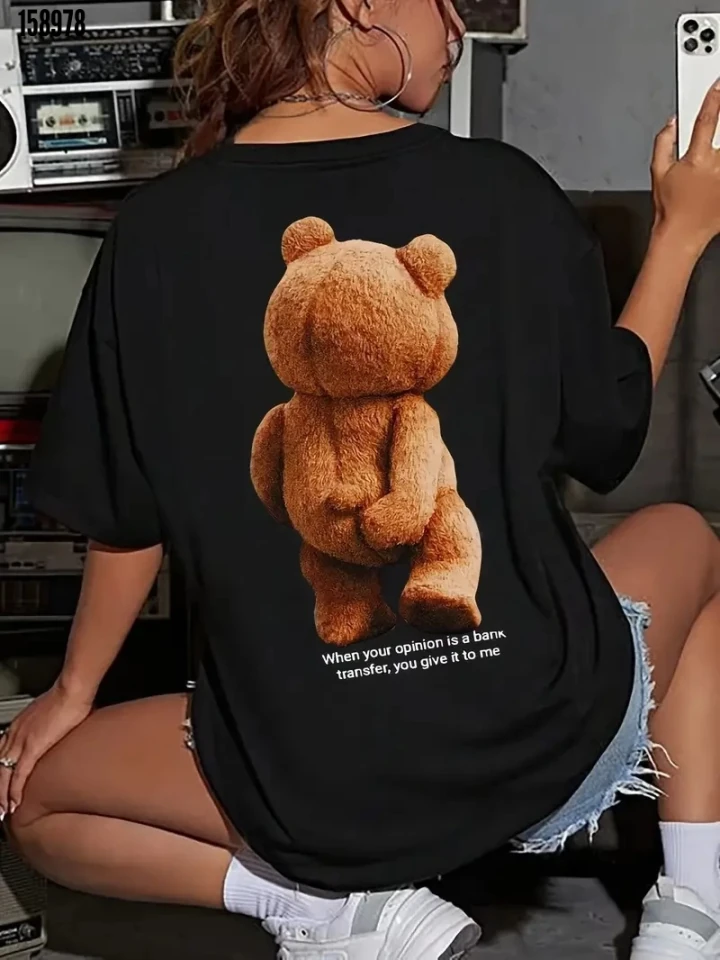 Baskılı Oversize Bisiklet Yaka Tshirt