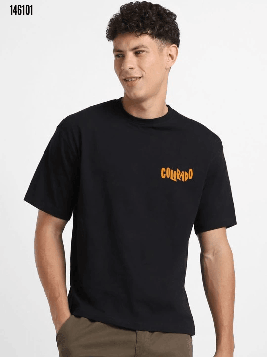 Erkek Baskılı Oversize T-shirt - Siyah