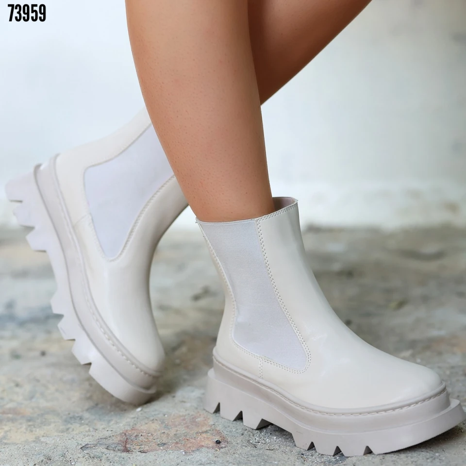 Ninle Bej Cilt Topuklu Bot