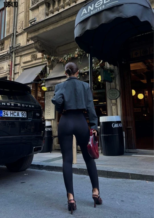 Toparlayıcı füzo tayt Likralı Ayak Detaylı - Siyah