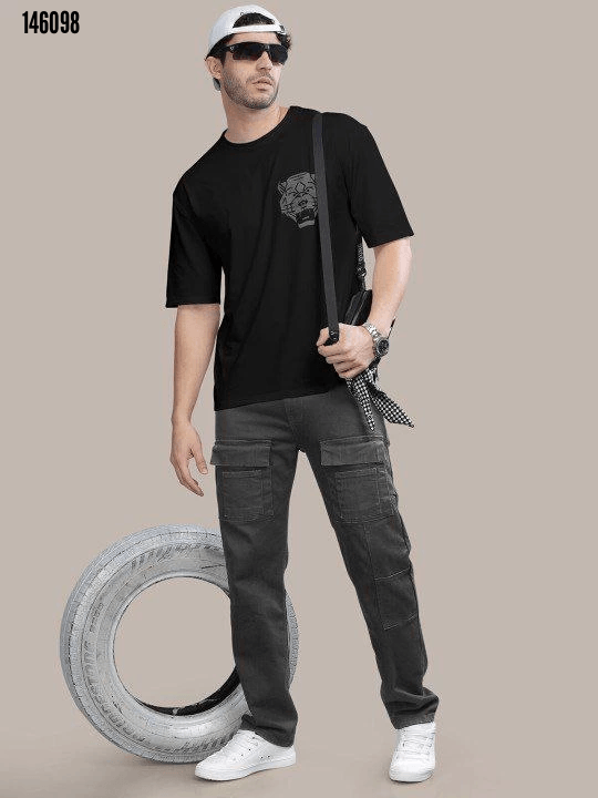 Erkek Baskılı Oversize T-shirt - Siyah