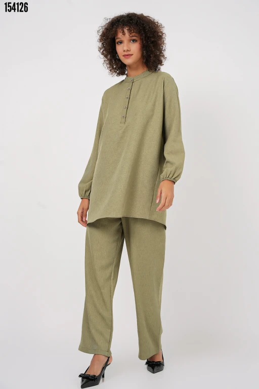 Keten Tunik Pantolon İkili Takım - Çağla