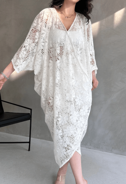 Çicek Desenli Uzun Güpür Kimono