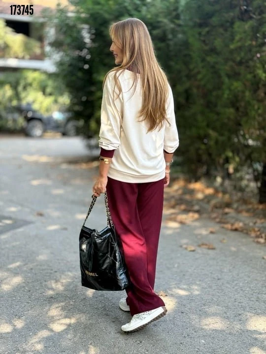 Kadın Ribanali Cep Detay Hırka ve Bol Paça Pantolon İkili Takım