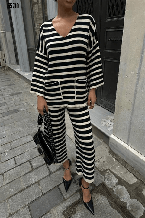 Candy Çizgili Straight Fit Pantolon Takım