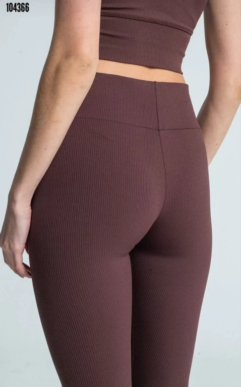 Yüksek Bel Fitilli Tayt - Kahverengi