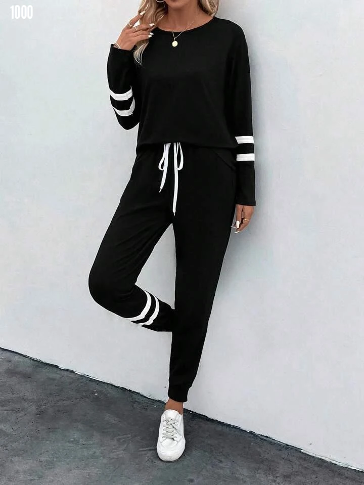 Kadın Viskon İki İplik Bluz ve Pantolon Şerit Detaylı İkili Takım