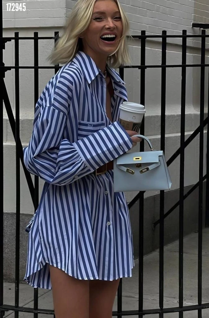 Kadın Çizgili Desen Gömlek Elbise