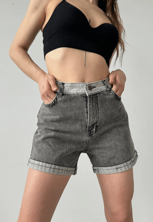 Duble Paça Yıkamalı Cepli Denim Şort
