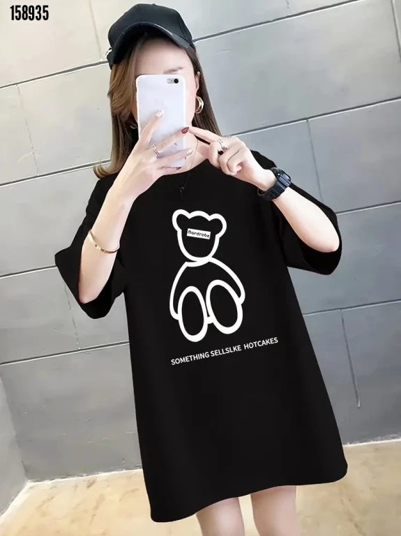 Baskılı Oversize Bisiklet Yaka Tshirt