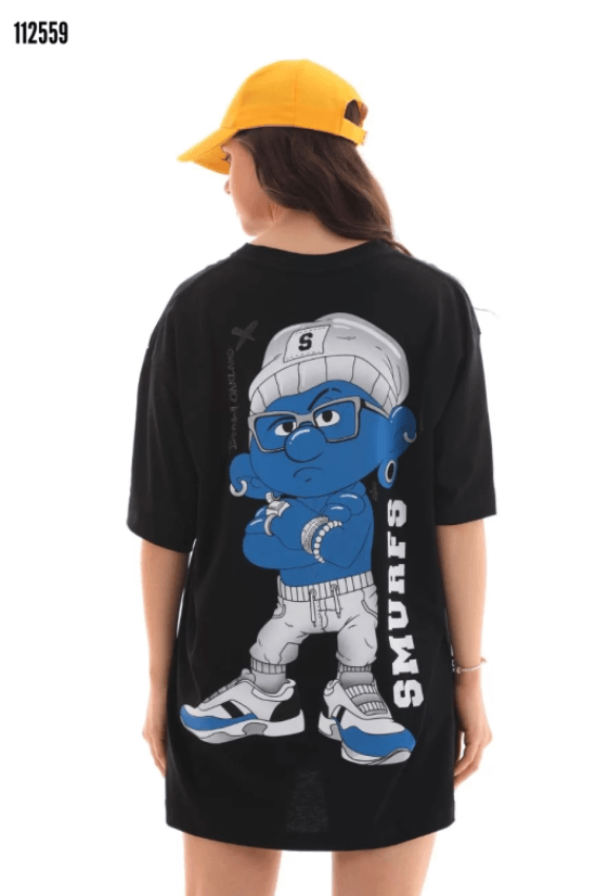 Unisex Bisiklet Yaka Baskılı Oversize TShirt 