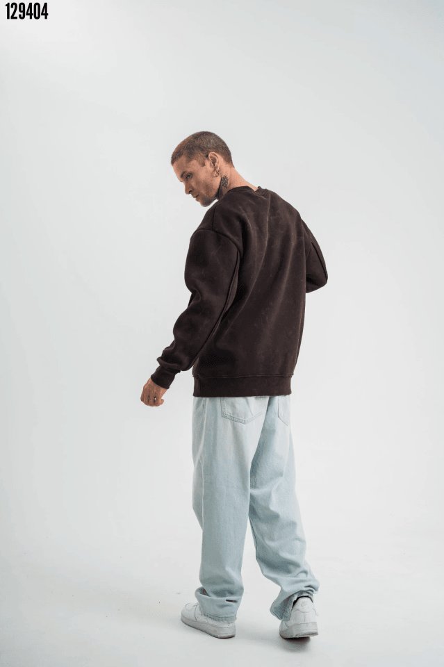 Premium Kalite Bisiklet Yaka SweatShirt - Kahverengi