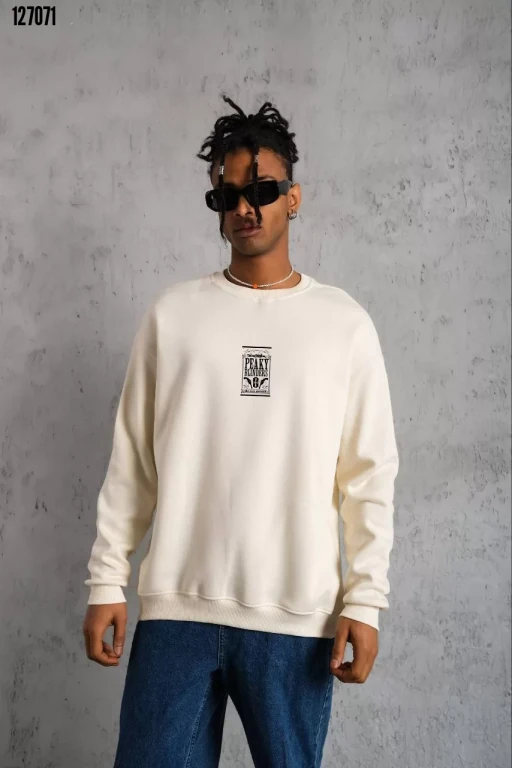 Unisex Bisiklet Yaka Baskılı Oversize Sweatshirt 