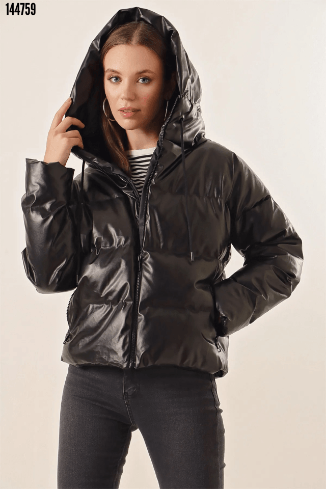Oversize Deri Mont - Siyah