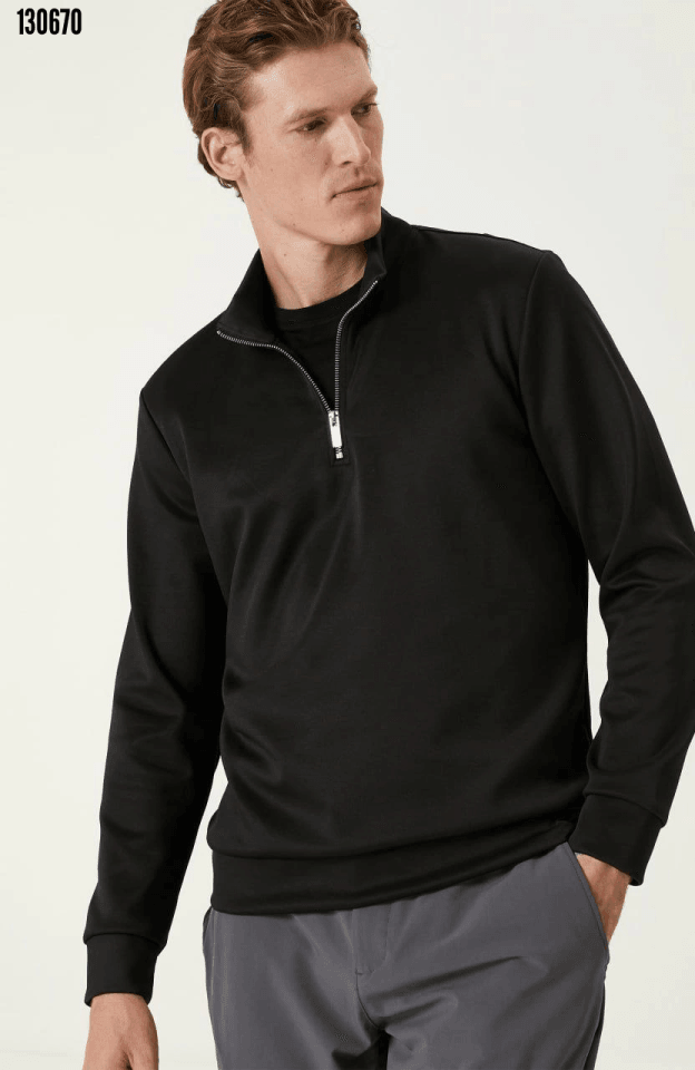 Erkek Yarım Farmuarlı Yakalı Basic SweatShirt - Siyah