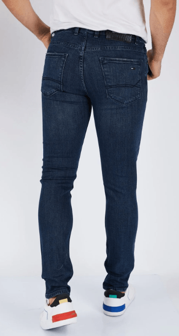 Erkek Mavi Düz Slim Fit Likralı Dar Paça Kot Pantolon