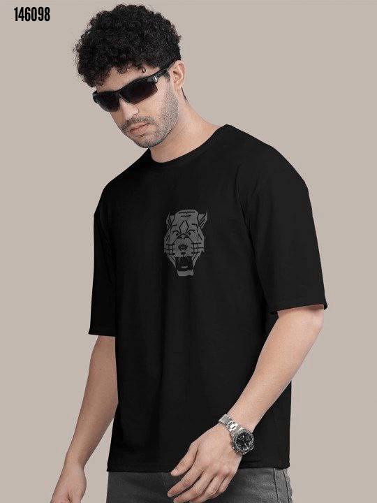 Erkek Baskılı Oversize T-shirt - Siyah