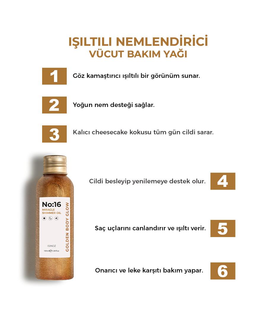 Sinoz No:16 Mucizevi Işıltılı Saç ve Vücut Bakım Yağı 100 ml - Parıltılı Nemlendirici Bakım