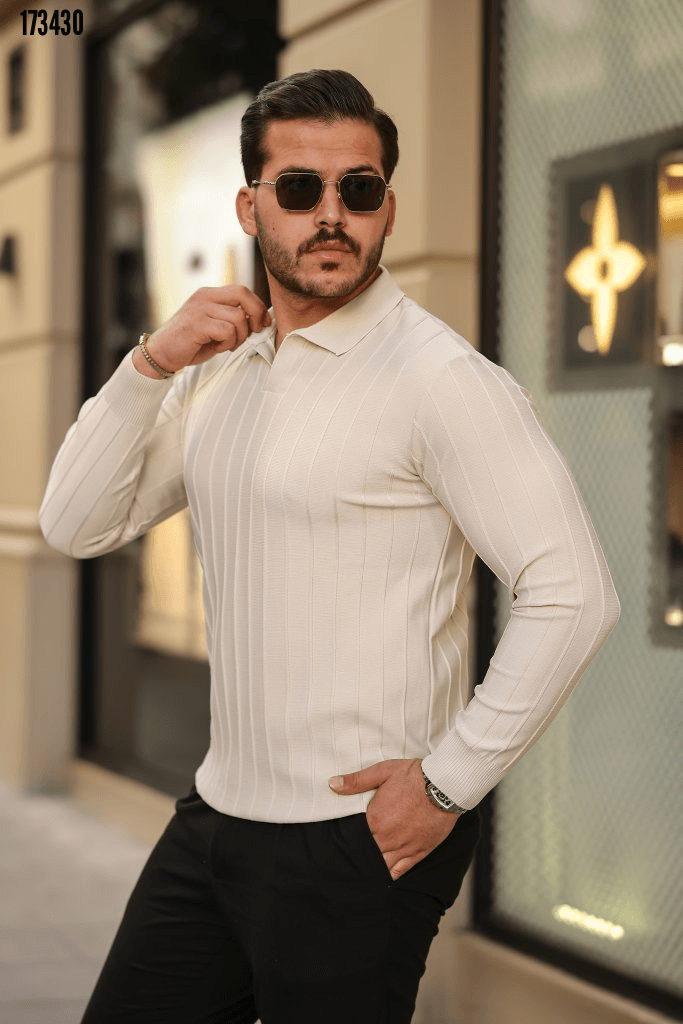 Erkek Çizgi Kabartmalı Uzun Kollu Triko