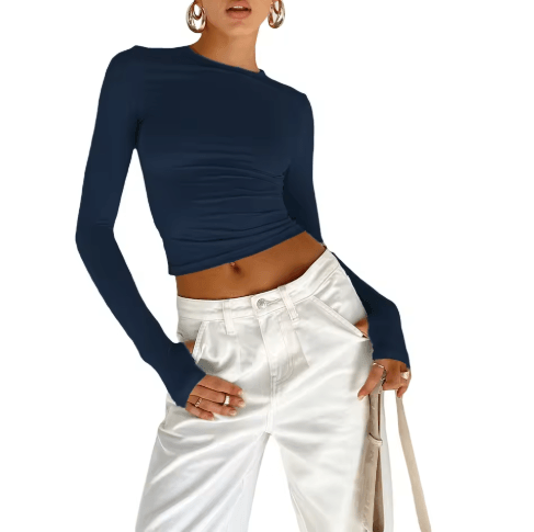 Kadın Uzun Kollu Crop Düz Renk Slim Fit 8 Renk