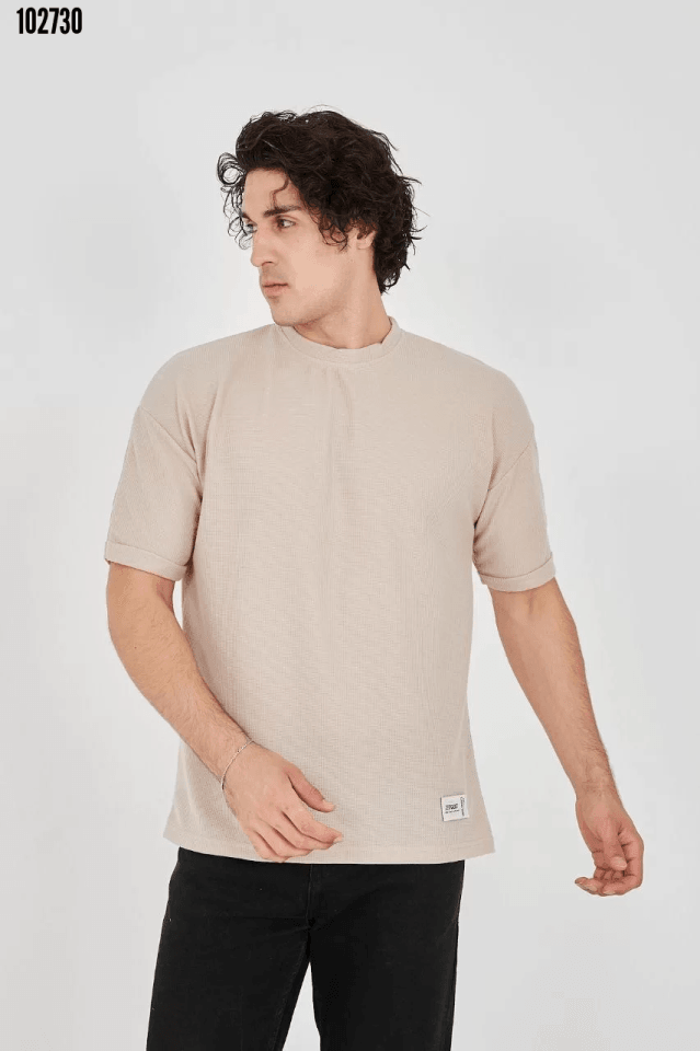 Erkek Waffle Kumaş Rahat Kol T-Shirt