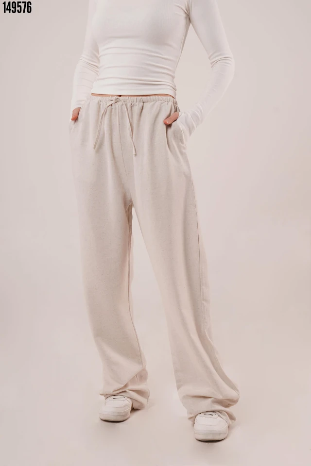 Cepli Bağlama Detaylı Keten Ekru Pantolon