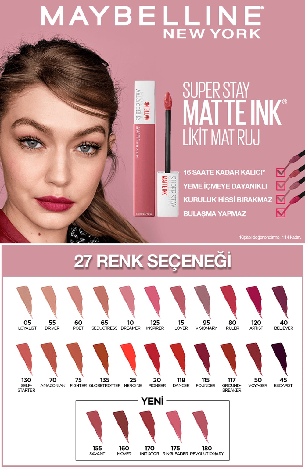 Maybelline New York Gün Boyu Kalıcı Etki Sunan Süper Mat Likit Ruj 175 Ringleader X2
