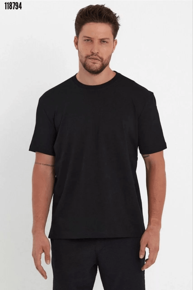 Erkek Düz Biskilet Yaka Oversize T-shirt - Siyah