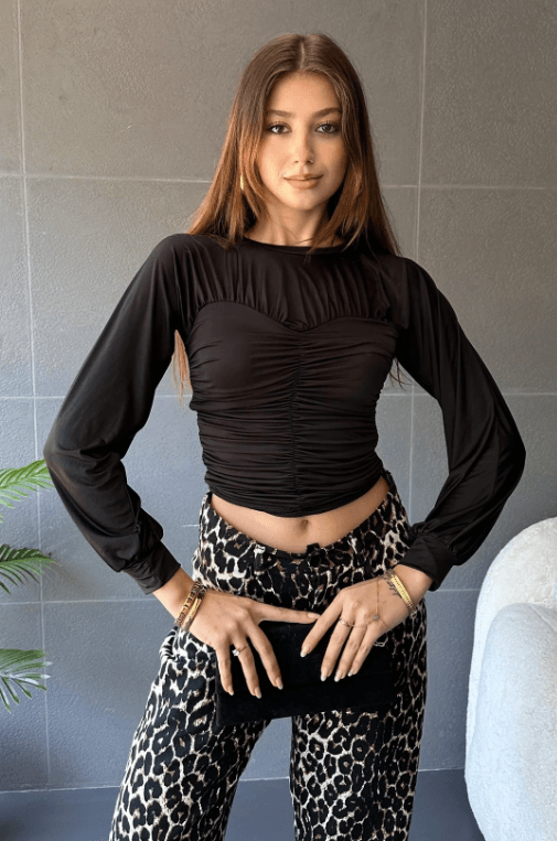 Bisiklet Yaka Drape Detaylı Bluz