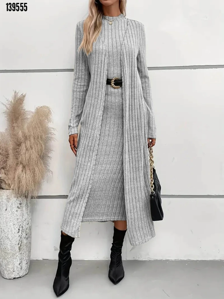 Kadın Dalgıç Elbise  ve Uzun Hırka İkili Takım