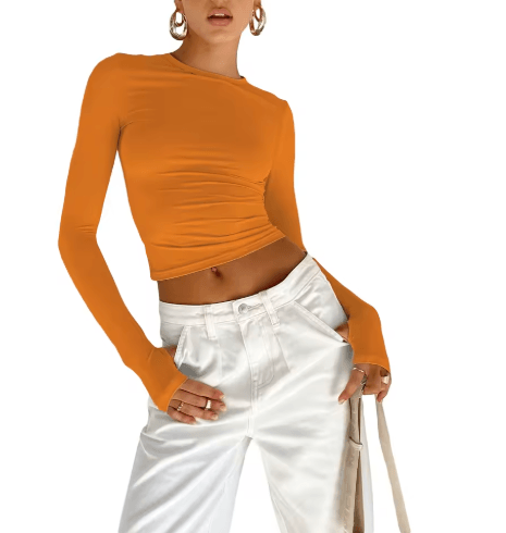 Kadın Uzun Kollu Crop Düz Renk Slim Fit 8 Renk