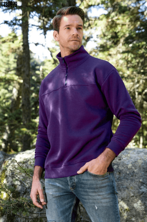 Oversize Yarım Farmuarlı Yakalı Basic SweatShirt 