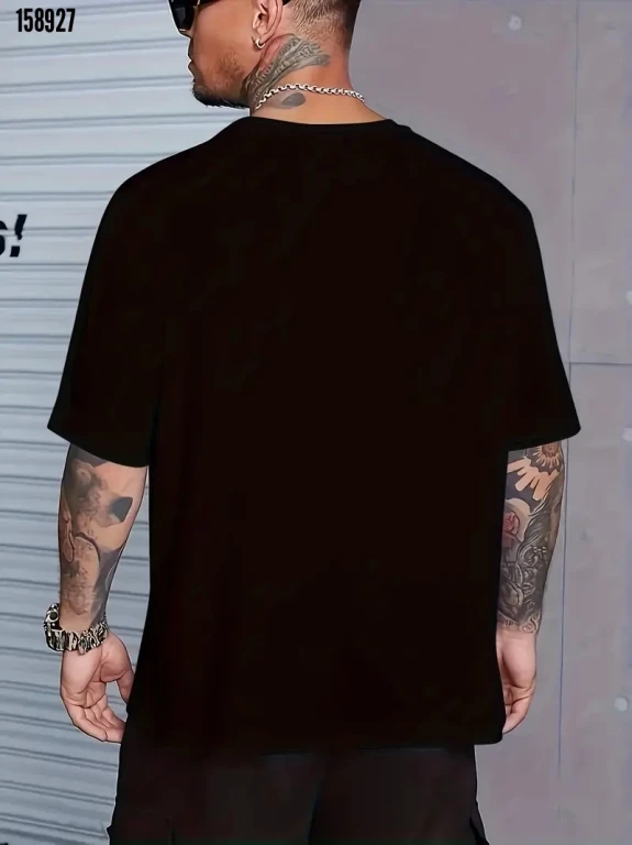 Erkek GYM Baskılı Oversize Bisiklet Yaka T-shirt - Siyah