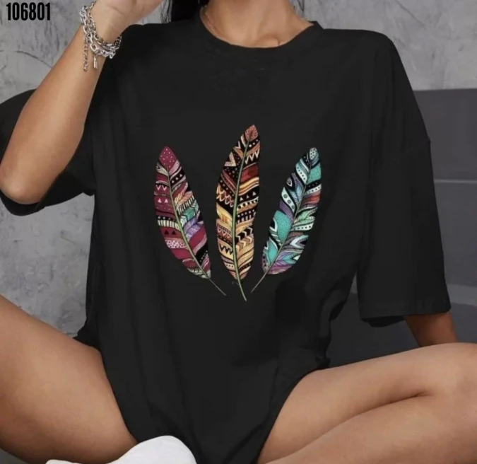 Unisex Bisiklet Yaka Baskılı Oversize TShirt