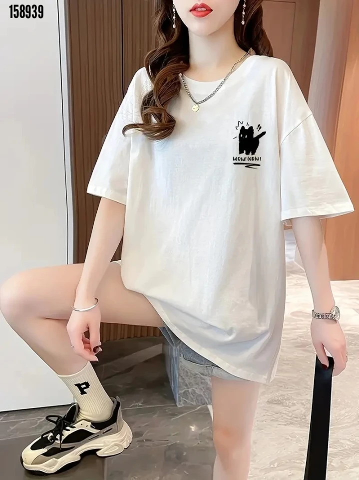 Baskılı Oversize Bisiklet Yaka Tshirt 