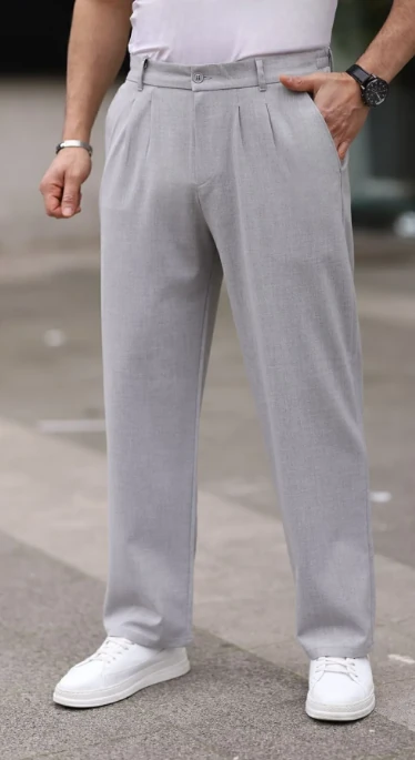  Erkek Pileli Baggy Kalıp Kumaş Pantolon 