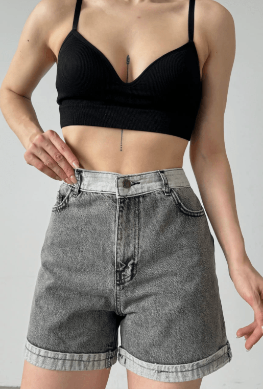 Duble Paça Yıkamalı Cepli Denim Şort