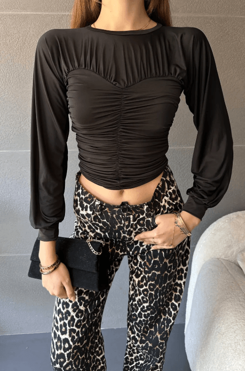 Bisiklet Yaka Drape Detaylı Bluz