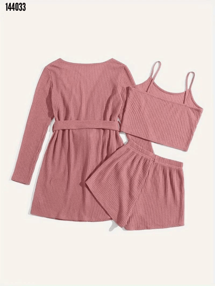 Pamuklu 3 Parça Sabahlık ve Pijama Takımı