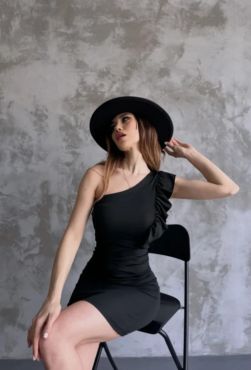 Tek Omuz Volan Detaylı Dalgıç Elbise