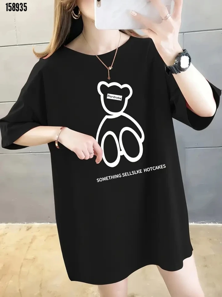 Baskılı Oversize Bisiklet Yaka Tshirt