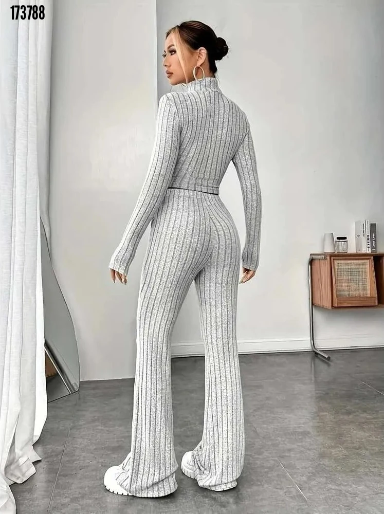 Kadın Balıkçı Yaka Crop ve Pantolon Kaşkorse İkili Takım